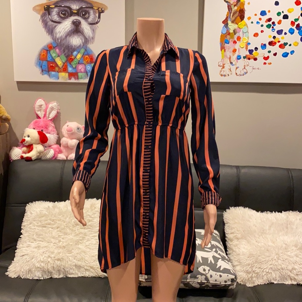 Xhilaration Navy Peach Striped High Low Dress Back Cutout Flowy XS